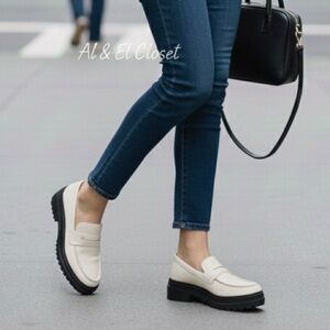 Quince Italian Cow Leather Lug Sole Loafers Bone Ivory Platform Shoes US 7 NIB